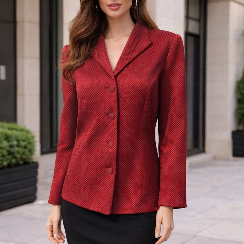 Talbots Suit Jacket Blazer 12W 12 W Ruby Red Textured Silk Wool